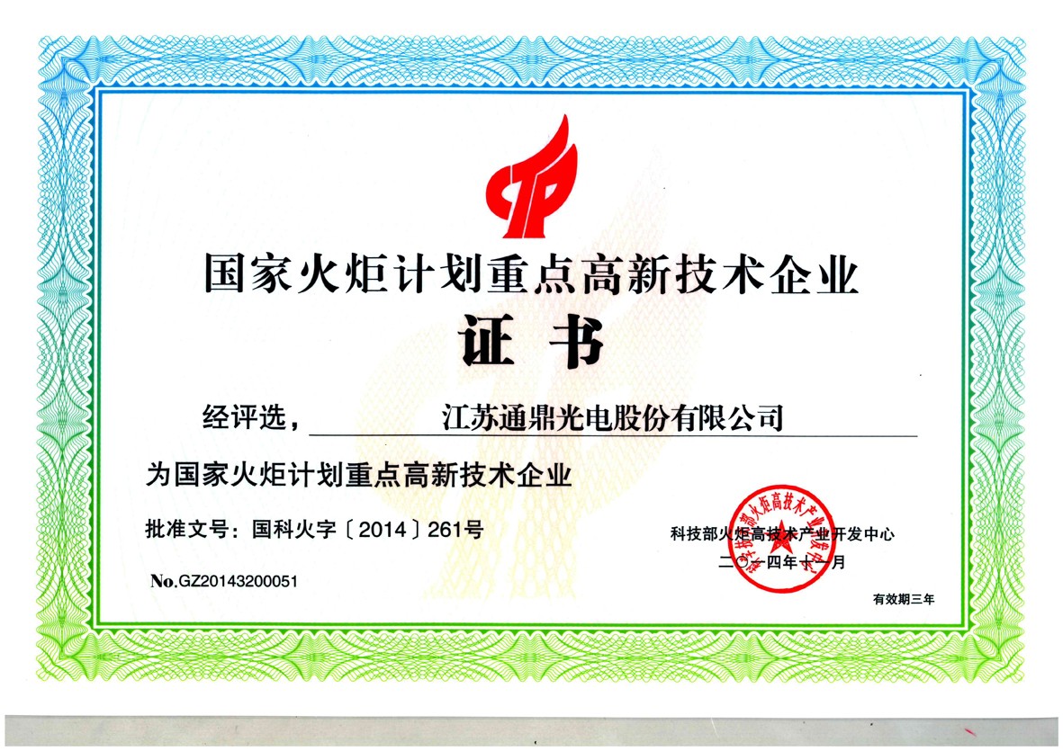 5-国度火炬打算沉点高新技术企业证书
